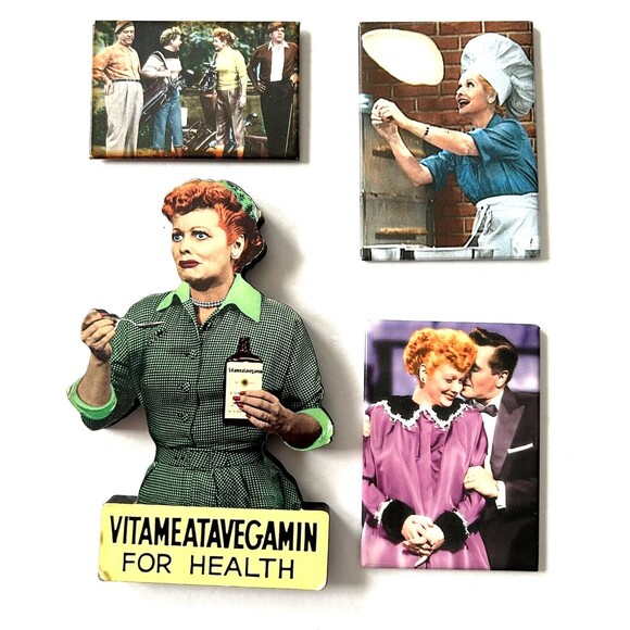 I Love Lucy Refrigerator Magnets 4 Vitameatavegamin Having a Baby Pizza Golf VTG - Picture 1 of 10